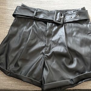 SHEIN faux leather pleated back shorts
